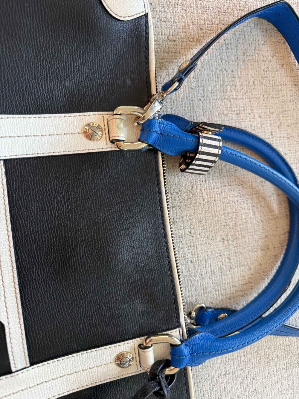 Henri Bendel Color Block Black and White Tote Bag with Blue Handles Minor wear - Picture 4 of 16